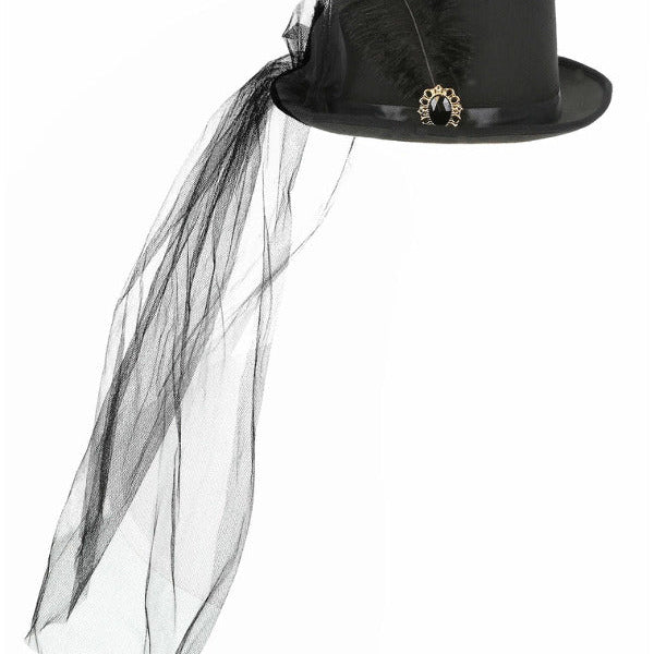Deluxe Ladies Victorian Top Hat, with Elastic, Bla - Adult Weekender