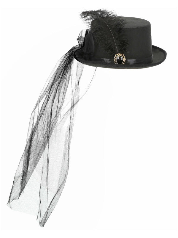 Deluxe Ladies Victorian Top Hat, with Elastic, Bla - Adult Weekender