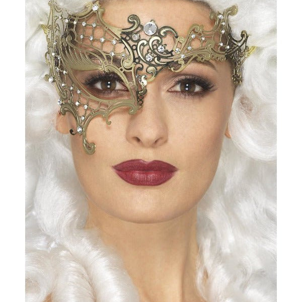 Deluxe Metal Filigree Half Eyemask, Gold - Adult Weekender