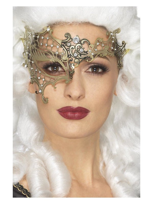 Deluxe Metal Filigree Half Eyemask, Gold - Adult Weekender