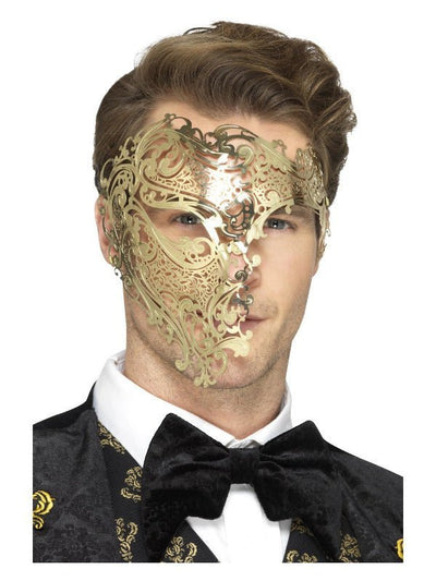 Deluxe Metal Filigree Phantom Mask, Gold - Adult Weekender