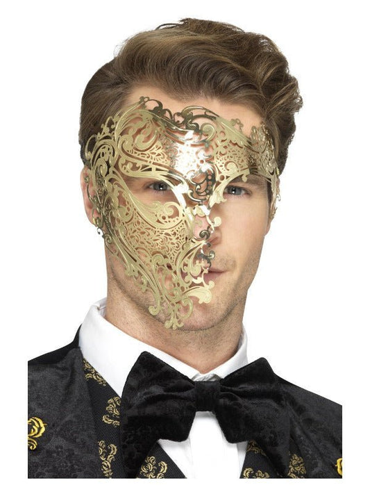 Deluxe Metal Filigree Phantom Mask, Gold - Adult Weekender
