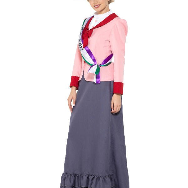 Deluxe Victorian Suffragette Costume, Grey & Pink - Adult Weekender