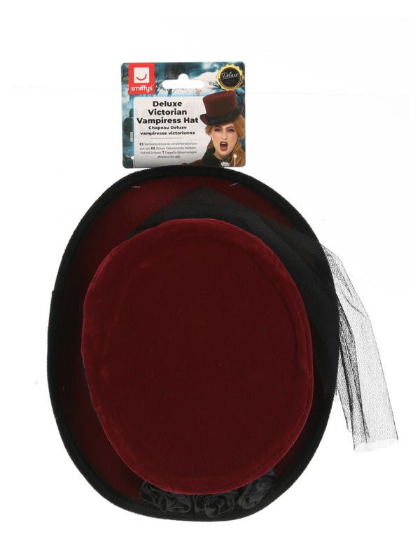 Deluxe Victorian Vampiress Hat, Burgundy - Adult Weekender