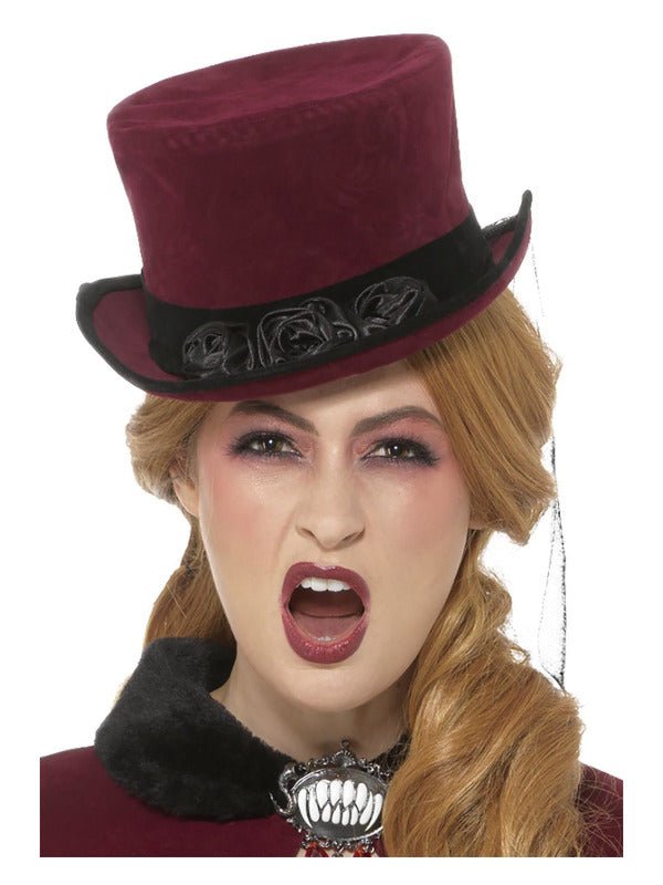 Deluxe Victorian Vampiress Hat, Burgundy - Adult Weekender