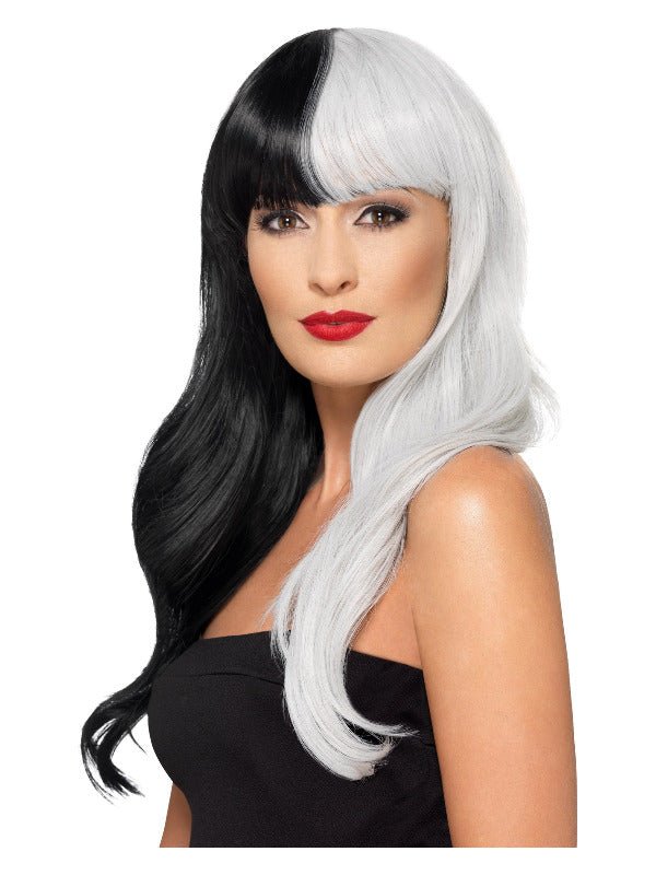 Deluxe Wig, Half &amp; Half With Fringe, Black &amp; Grey - Adult Weekender
