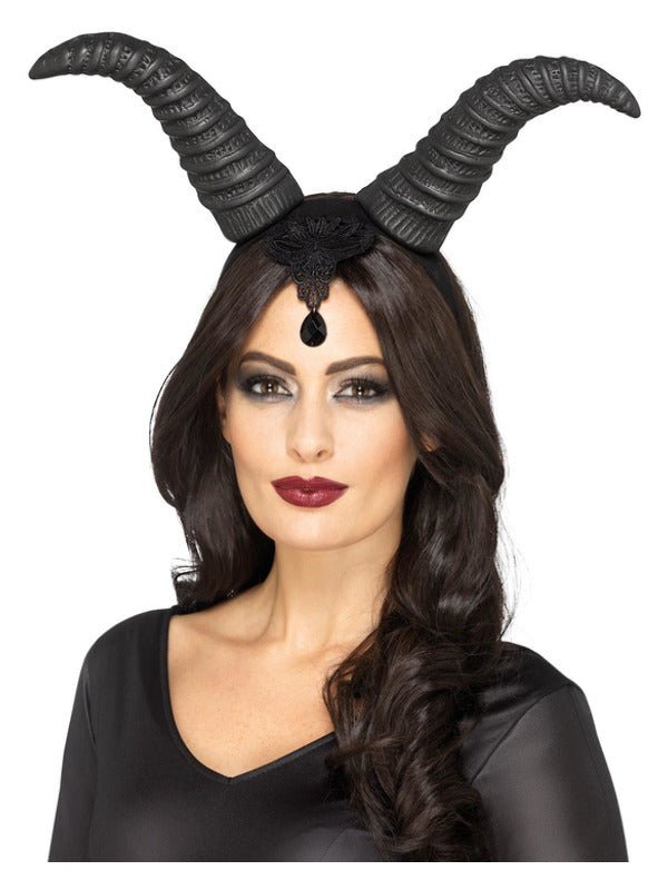 Demonic Queen Horns, on Headband, Black - Adult Weekender