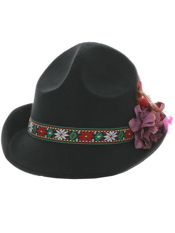 Dirndl Trenker Hat, with Feathers &amp; Flowers - Adult Weekender