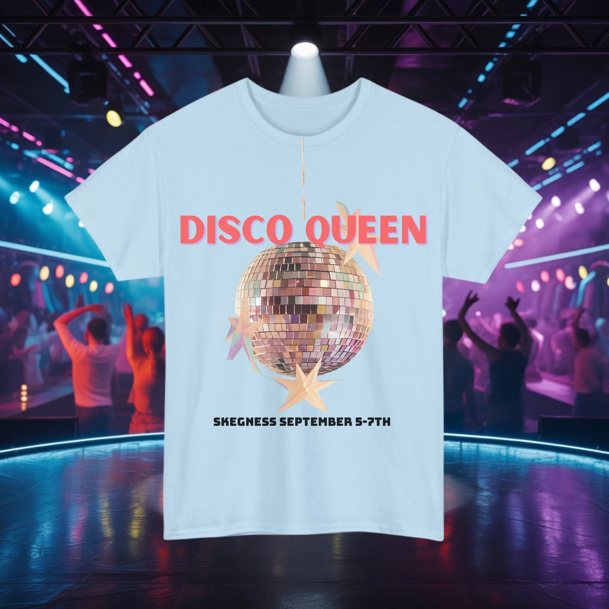 Discos Queen - Adult Weekender Front and Back Personalised Unisex Heavy T-Shirt 70s - Adult Weekender
