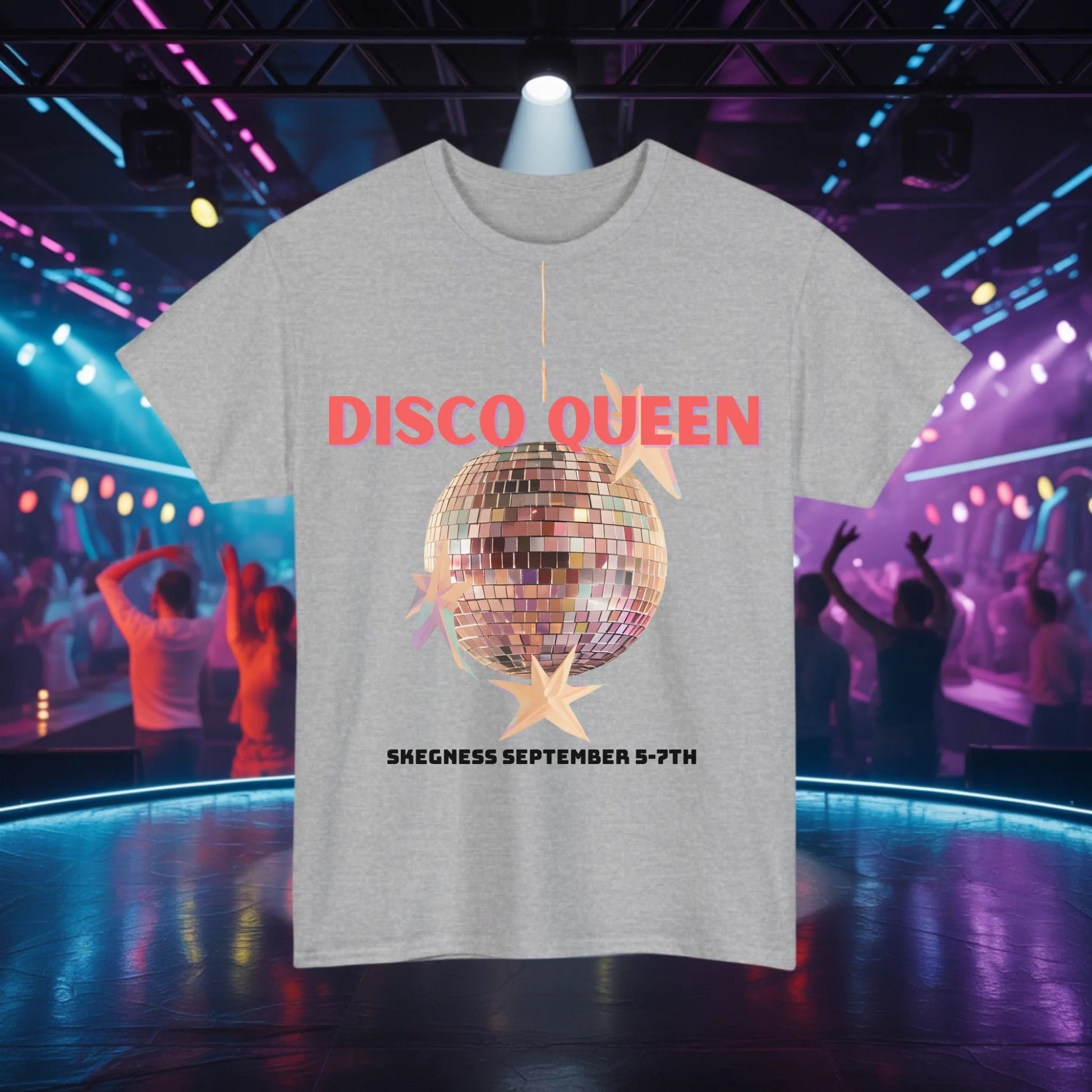 Discos Queen - Adult Weekender Front and Back Personalised Unisex Heavy T-Shirt 70s - Adult Weekender