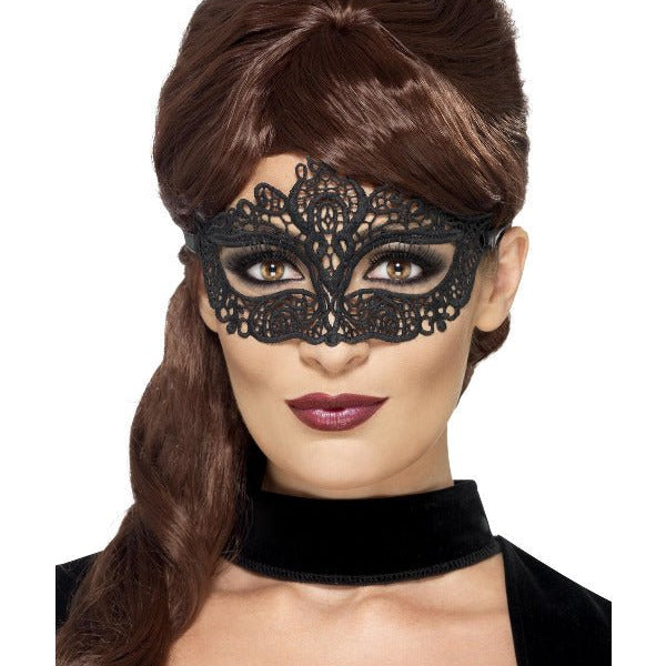 Embroidered Lace Filigree Eyemask, Black - Adult Weekender