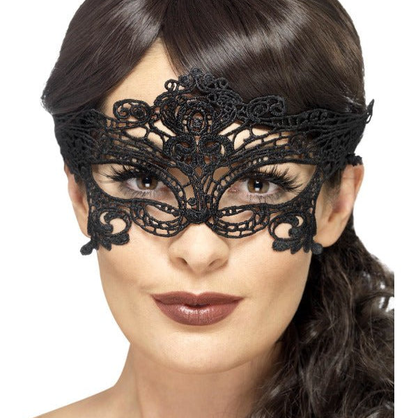 Embroidered Lace Filigree Heart Eyemask, Black - Adult Weekender