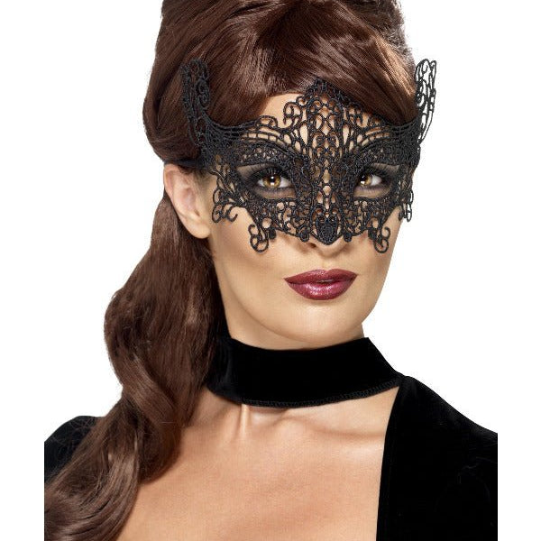 Embroidered Lace Filigree Swirl Eyemask, Black - Adult Weekender