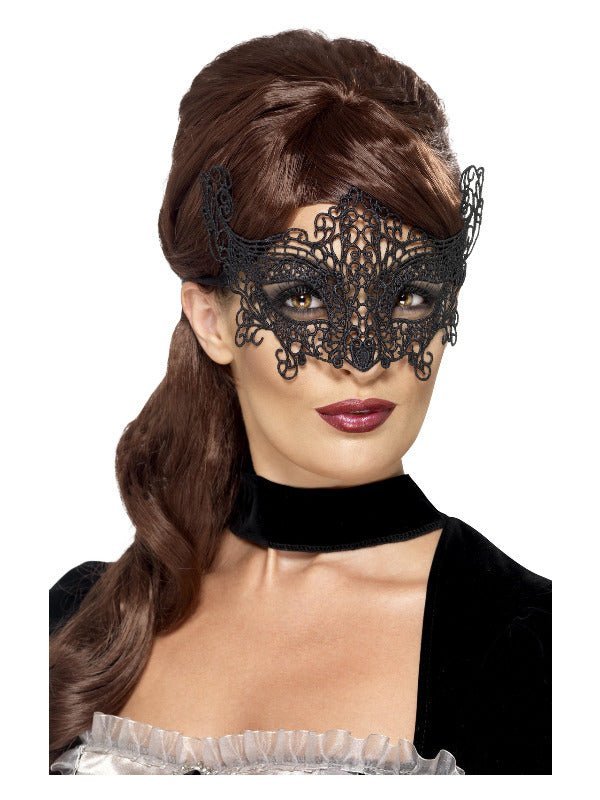 Embroidered Lace Filigree Swirl Eyemask, Black - Adult Weekender