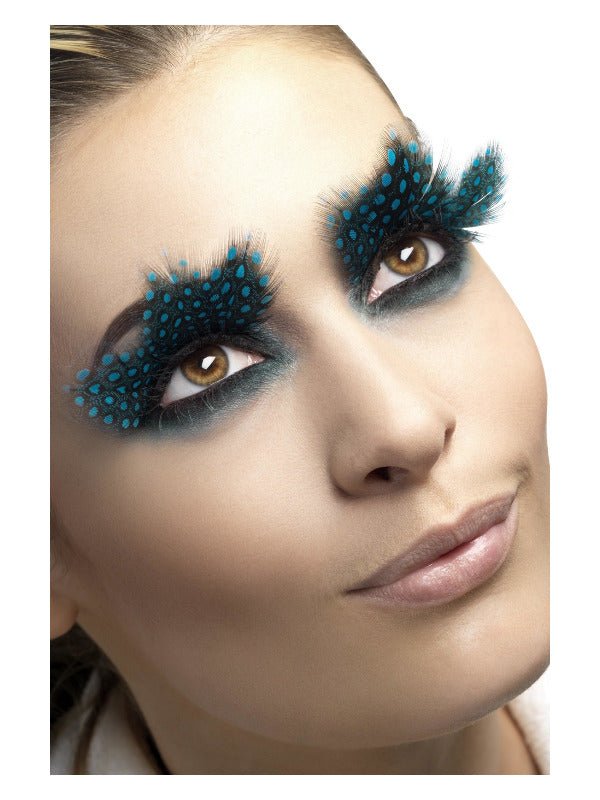 Eyelashes, Large Feather with Aqua Dots, Black - Adult Weekender