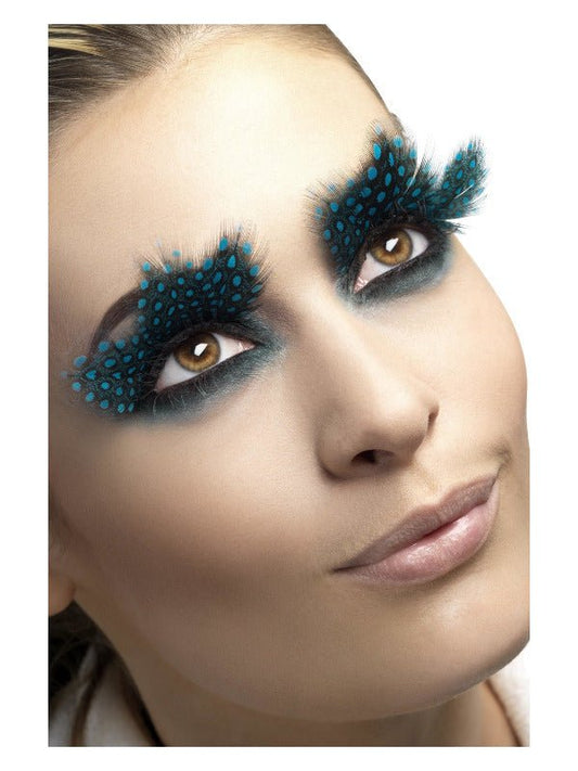 Eyelashes, Large Feather with Aqua Dots, Black - Adult Weekender