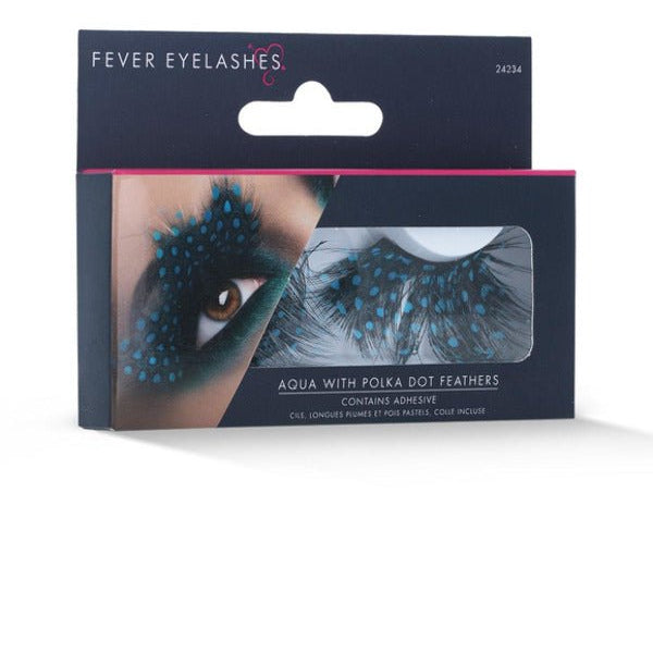Eyelashes, Large Feather with Aqua Dots, Black - Adult Weekender