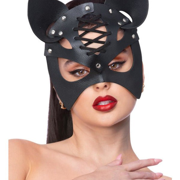 Fever Black Mock Leather Cat Mask - Adult Weekender