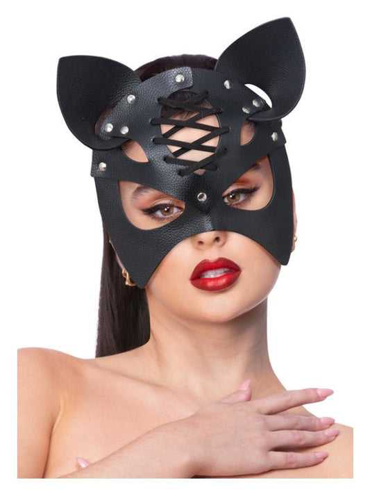 Fever Black Mock Leather Cat Mask - Adult Weekender