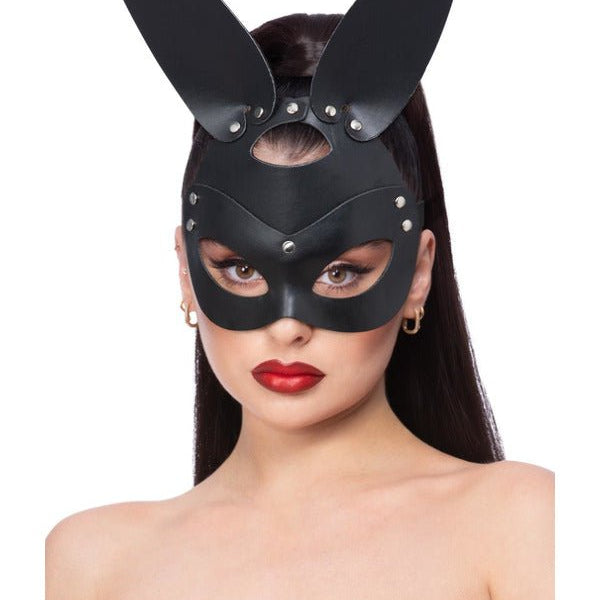 Fever Black Mock Leather Rabbit Mask - Adult Weekender