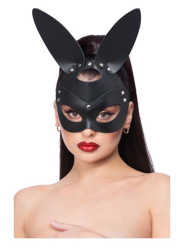 Fever Black Mock Leather Rabbit Mask - Adult Weekender