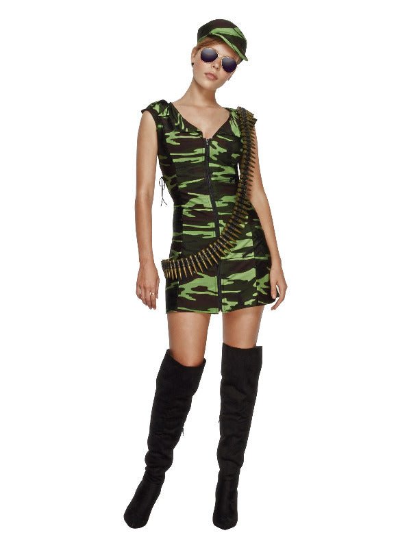 Fever Combat Girl Costume, Camouflage Green - Adult Weekender