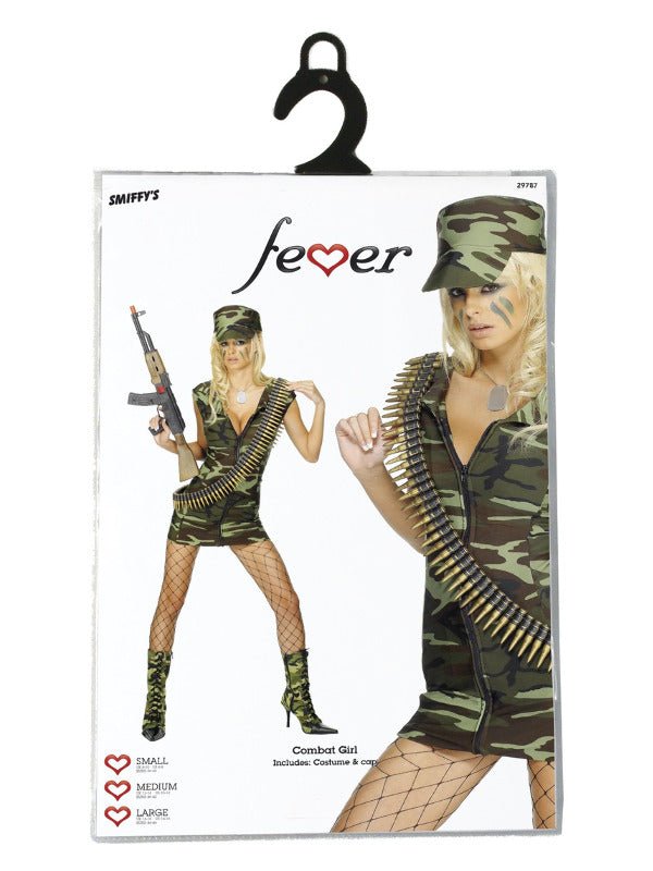 Fever Combat Girl Costume, Camouflage Green - Adult Weekender