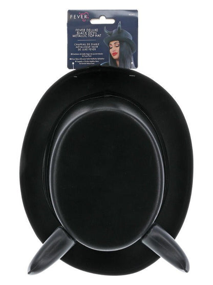 Fever Deluxe Black Devil Metallic Top Hat - Adult Weekender