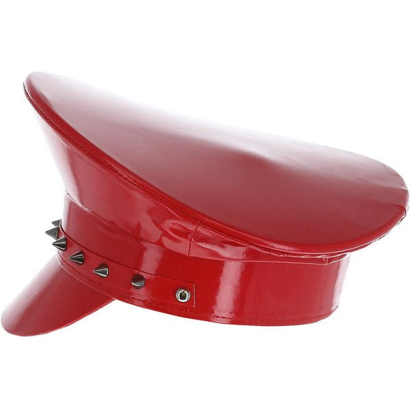 Fever Deluxe Red Wetlook Studded Captains Hat - Adult Weekender