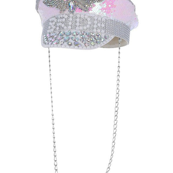 Fever Deluxe Sequin & Pearl Bride Captains Hat - Adult Weekender