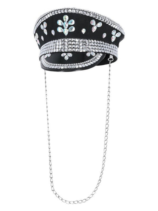 Fever Deluxe Sequin Studded Captains Hat, Black - Adult Weekender