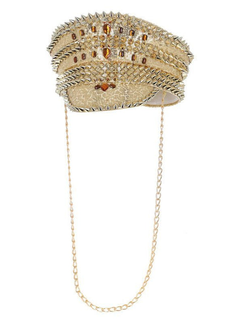 Fever Deluxe Sequin Studded Captains Hat, Gold - Adult Weekender