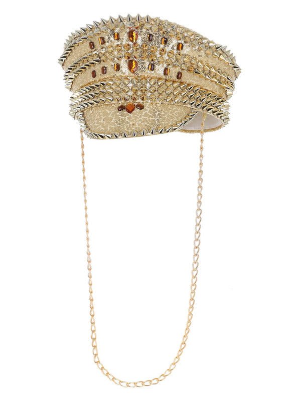 Fever Deluxe Sequin Studded Captains Hat, Gold - Adult Weekender