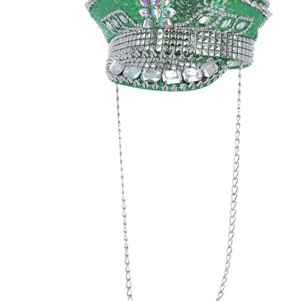 Fever Deluxe Sequin Studded Captains Hat, Green - Adult Weekender