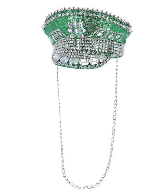 Fever Deluxe Sequin Studded Captains Hat, Green - Adult Weekender