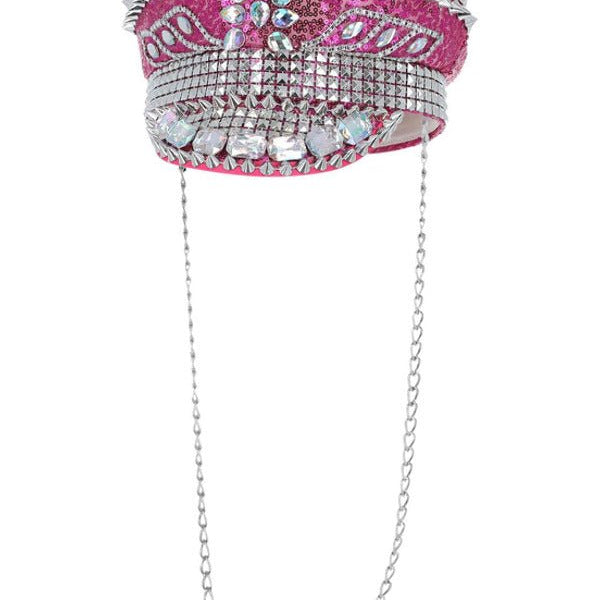 Fever Deluxe Sequin Studded Captains Hat, Hot Pink - Adult Weekender