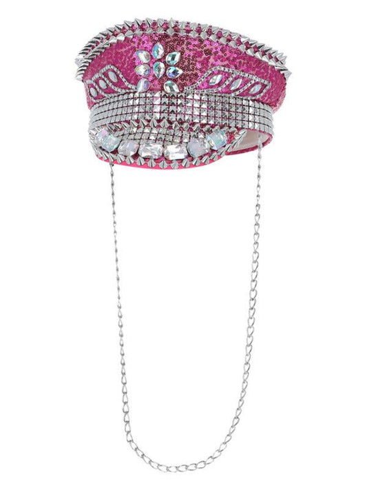 Fever Deluxe Sequin Studded Captains Hat, Hot Pink - Adult Weekender
