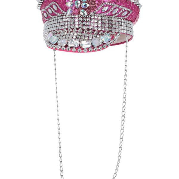 Fever Deluxe Sequin Studded Captains Hat, Hot Pink - Adult Weekender
