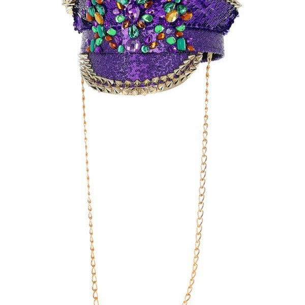 Fever Deluxe Sequin Studded Captains Hat, Purple - Adult Weekender