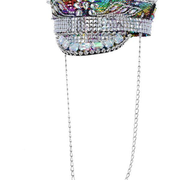 Fever Deluxe Sequin Studded Captains Hat, Rainbow - Adult Weekender