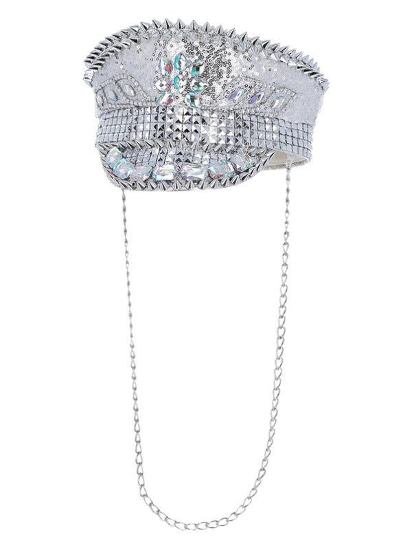 Fever Deluxe Sequin Studded Captains Hat, Silver - Adult Weekender