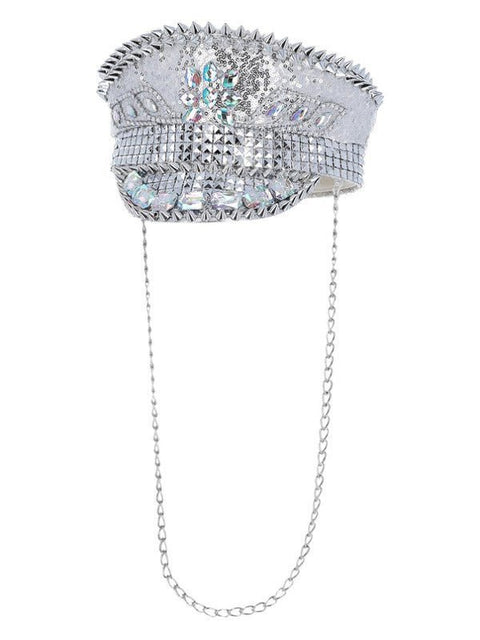 Fever Deluxe Sequin Studded Captains Hat, Silver - Adult Weekender