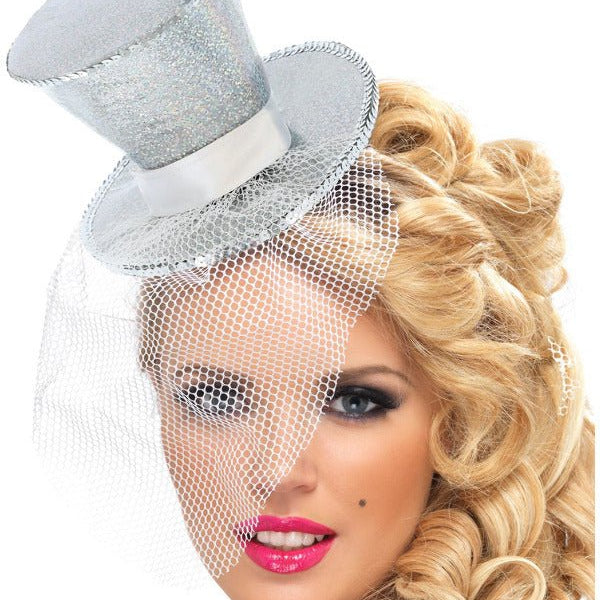 Fever Mini Top Hat on Headband, Silver - Adult Weekender
