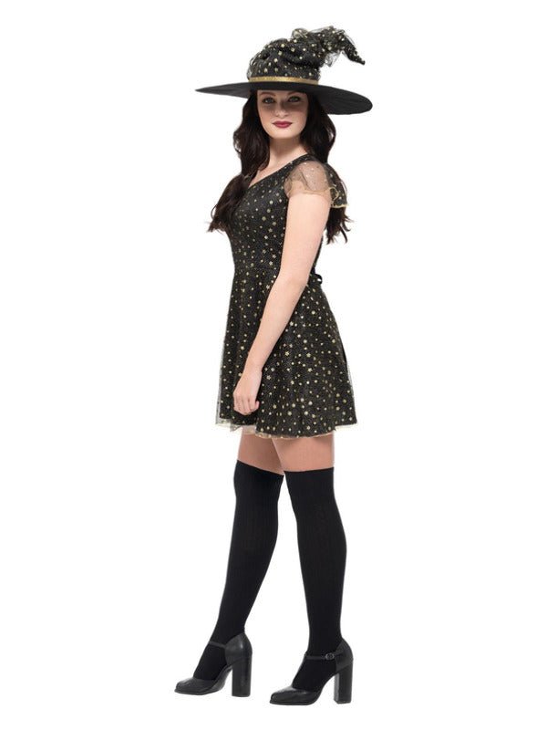 Fever Moon &amp; Stars Witch Costume, Black &amp; Gold - Adult Weekender