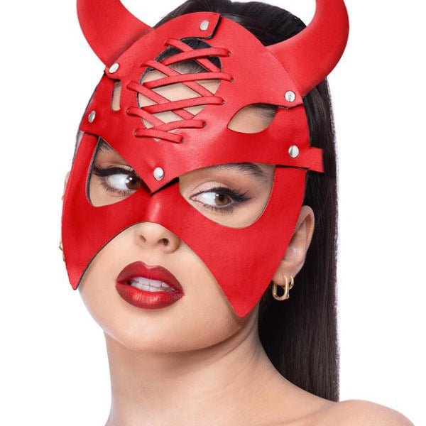 Fever Red Mock Leather Devil Mask - Adult Weekender