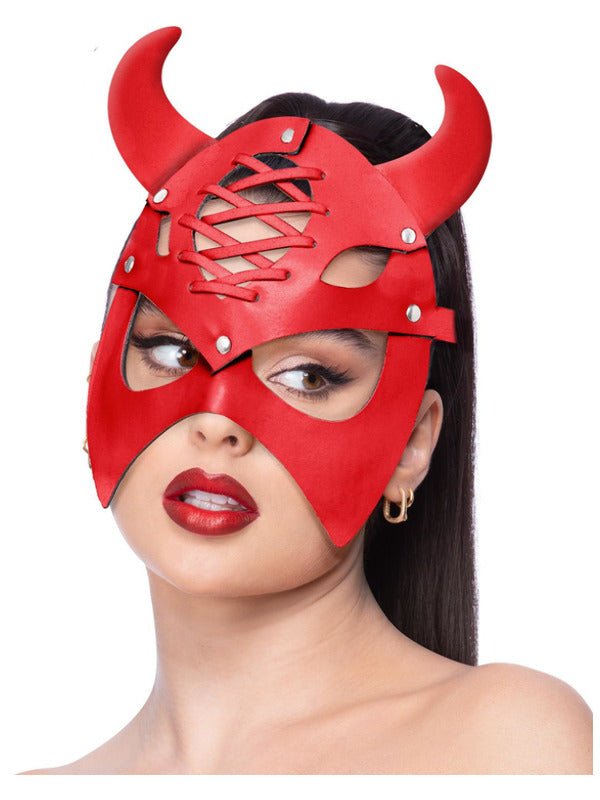 Fever Red Mock Leather Devil Mask - Adult Weekender
