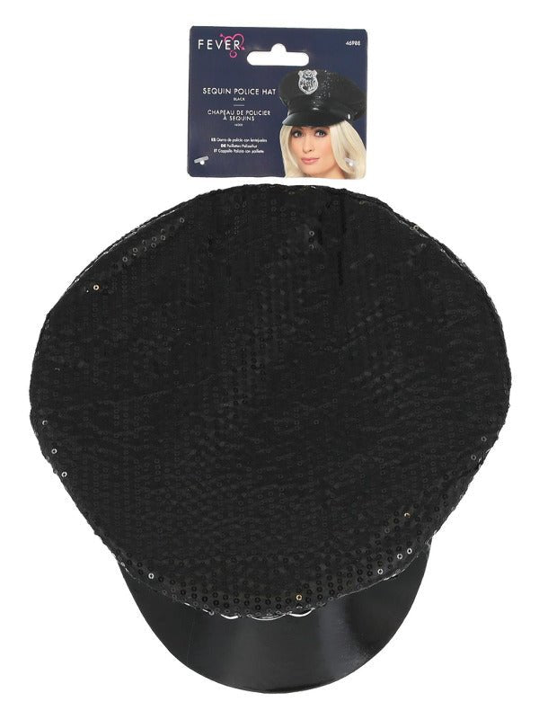Fever Sequin Police Hat, Black - Adult Weekender
