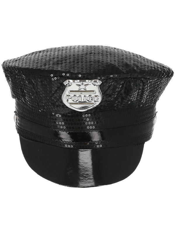 Fever Sequin Police Hat, Black - Adult Weekender