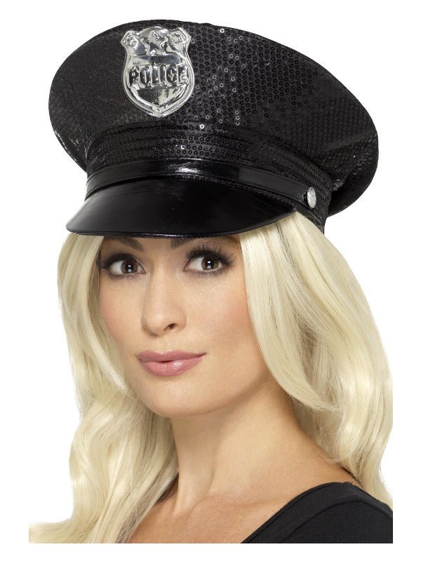 Fever Sequin Police Hat, Black - Adult Weekender