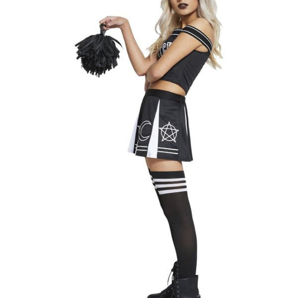 Fever Witch Cheerleader Costume, Black & White - Adult Weekender